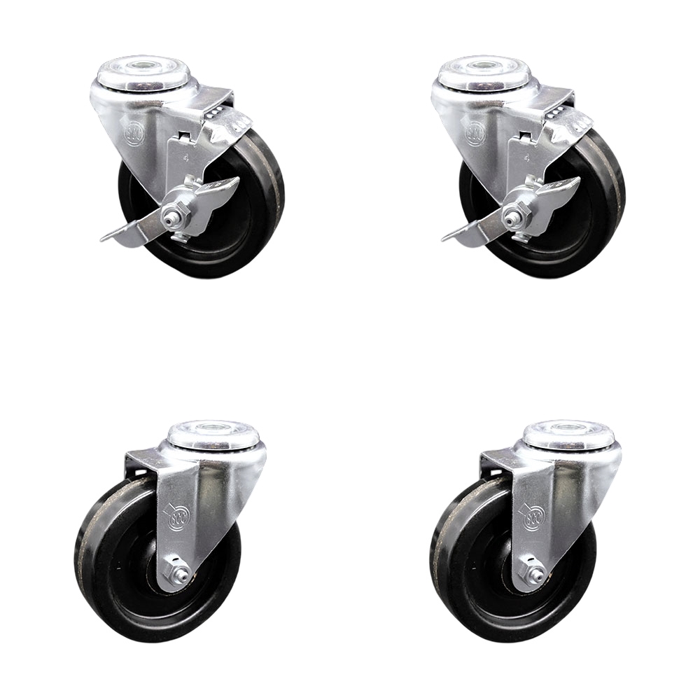 SCC-BH20S414-PHR-2-TLB-2 Phenolic Swivel Bolt Hole Caster with Roller Bearing 4 x 1.25 in. Black Wheels - Set of 4