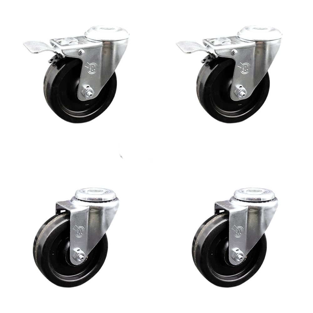 SCC-BHTTL20S414-PHR-2-S-2 Phenolic Swivel Bolt Hole Caster with Roller Bearing 4 x 1.25 in. Black Wheels - Set of 4