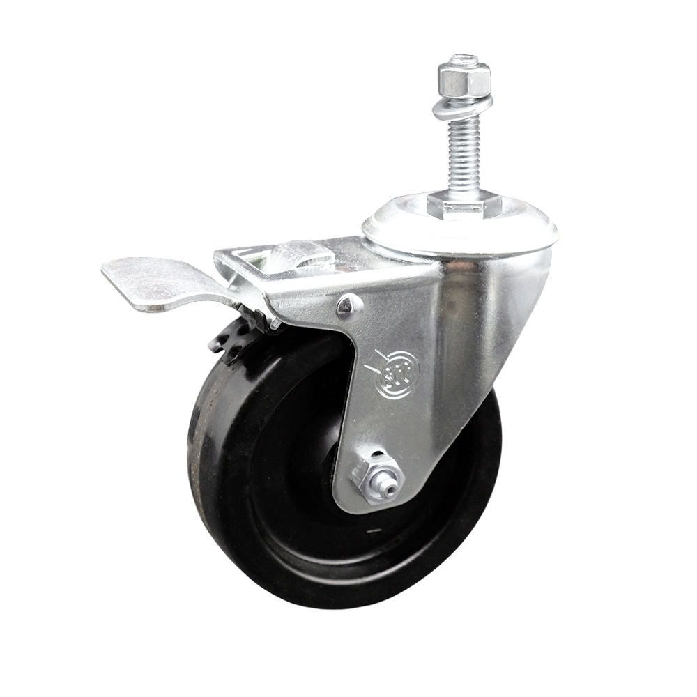 SCC-TSTTL20S414-PHR-M1015 Phenolic Swivel Threaded Stem Caster with Roller Bearing 4 x 1.25 in. Black Wheel & 10 mm Stem & Total Locking Brake
