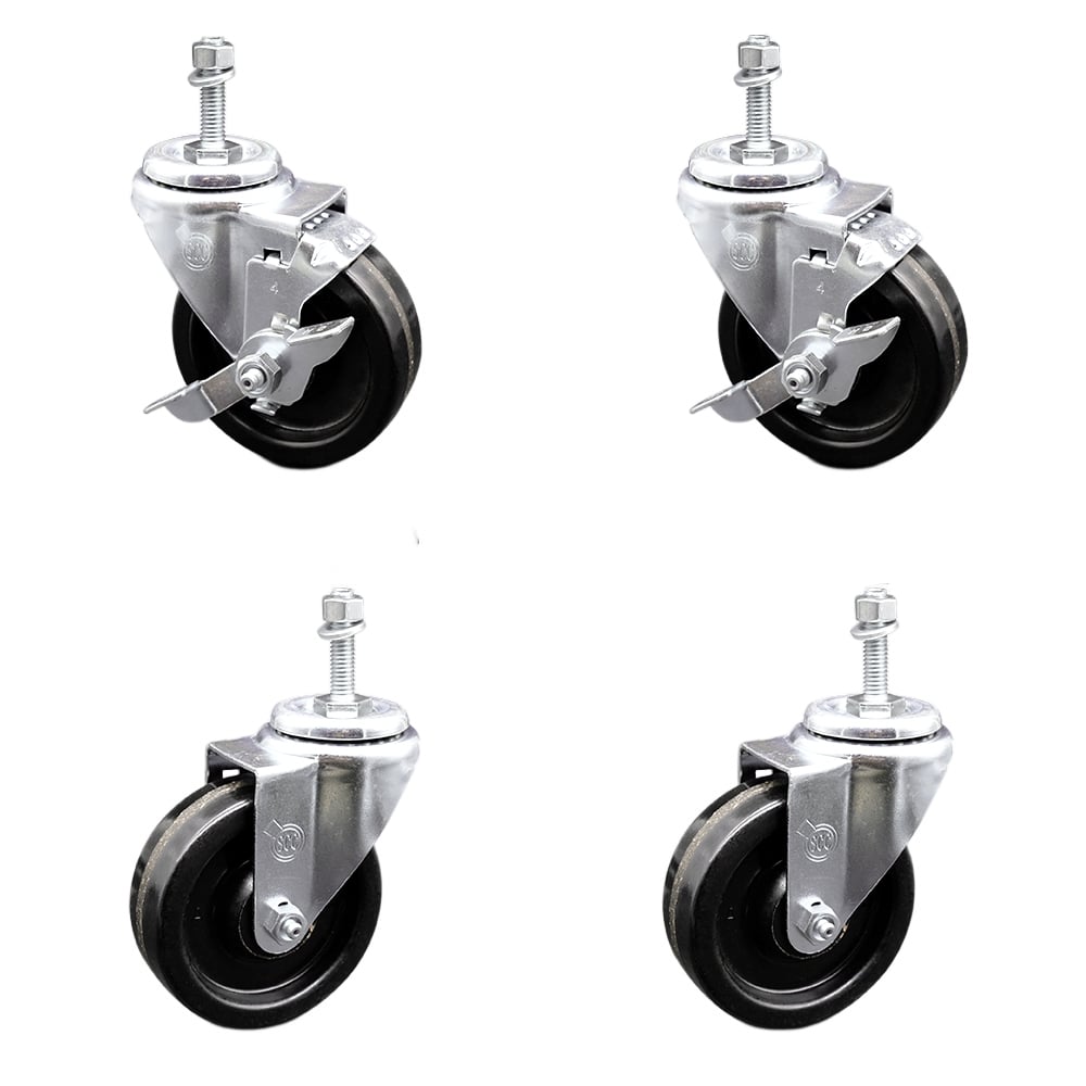 SCC-TS20S414-PHR-M1015-2-TLB-2 Phenolic Swivel Threaded Stem Caster with Roller Bearing 4 x 1.25 in. Black Wheels & 10 mm Stems - Set of 4