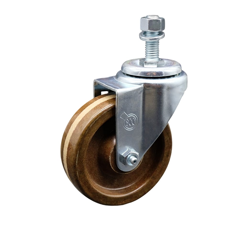 SCC-TS20S414-PHRHT-121315 High Temperature Phenolic Swivel Threaded Stem Caster with Roller Bearing 4 x 1.25 in. Brown Wheel & 0.5 in. Stem