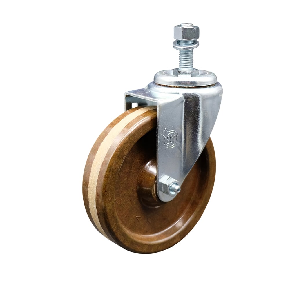 SCC-TS20S514-PHRHT-121315 High Temperature Phenolic Swivel Threaded Stem Caster with Roller Bearing 5 x 1.25 in. Brown Wheel & 0.5 in. Stem