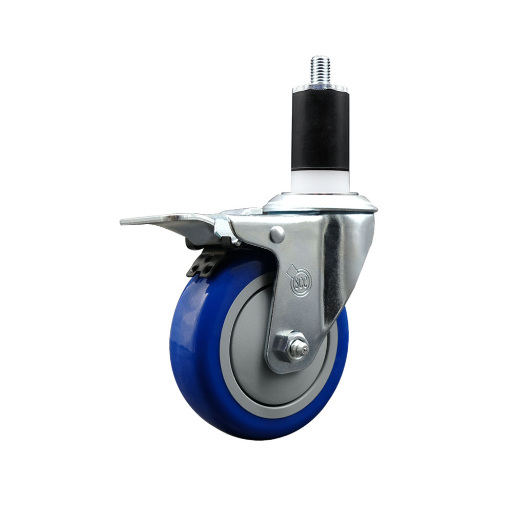 SCC-EXTTL20S414-PPUB-BLUE-112 Polyurethane Expanding Stem Swivel Caster with 4 in. Blue Wheel & 1.5 in. Stem & Total Locking Brake