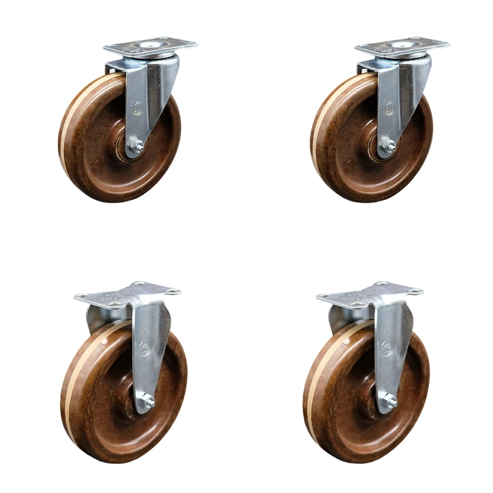 SCC-20S615-PHRHT-2-R-2 High Temperature Phenolic Swivel Top Plate Caster with Roller Bearings 6 in. Brown Wheels - Set of 4