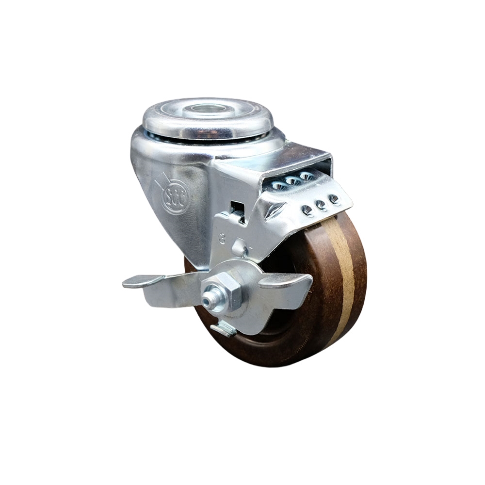 High Temp Phenolic Swivel Caster - Brown - 3in. x 1.25in. - Top Lock Brake