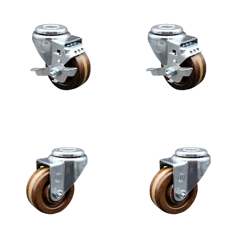 SCC-BH20S314-PHSHT-2-TLB-2 High Temperature Phenolic Swivel Bolt Hole Caster 3 x 1.25 in. Brown Wheels - Set of 4