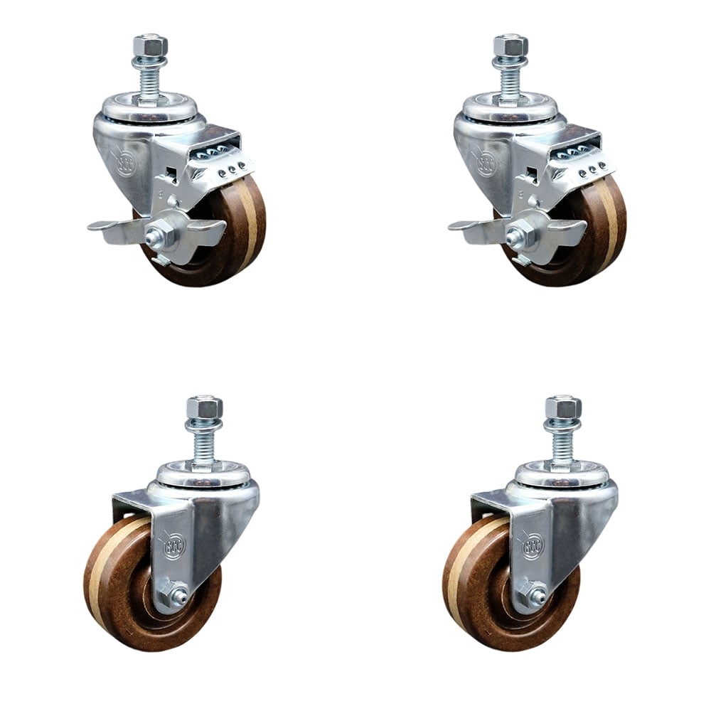 SCC-TS20S314-PHSHT-121315-2-TLB-2 High Temperature Phenolic Swivel Threaded Stem Caster 3 x 1.25 in. Brown Wheels & 0.5 in. Stems - Set of 4