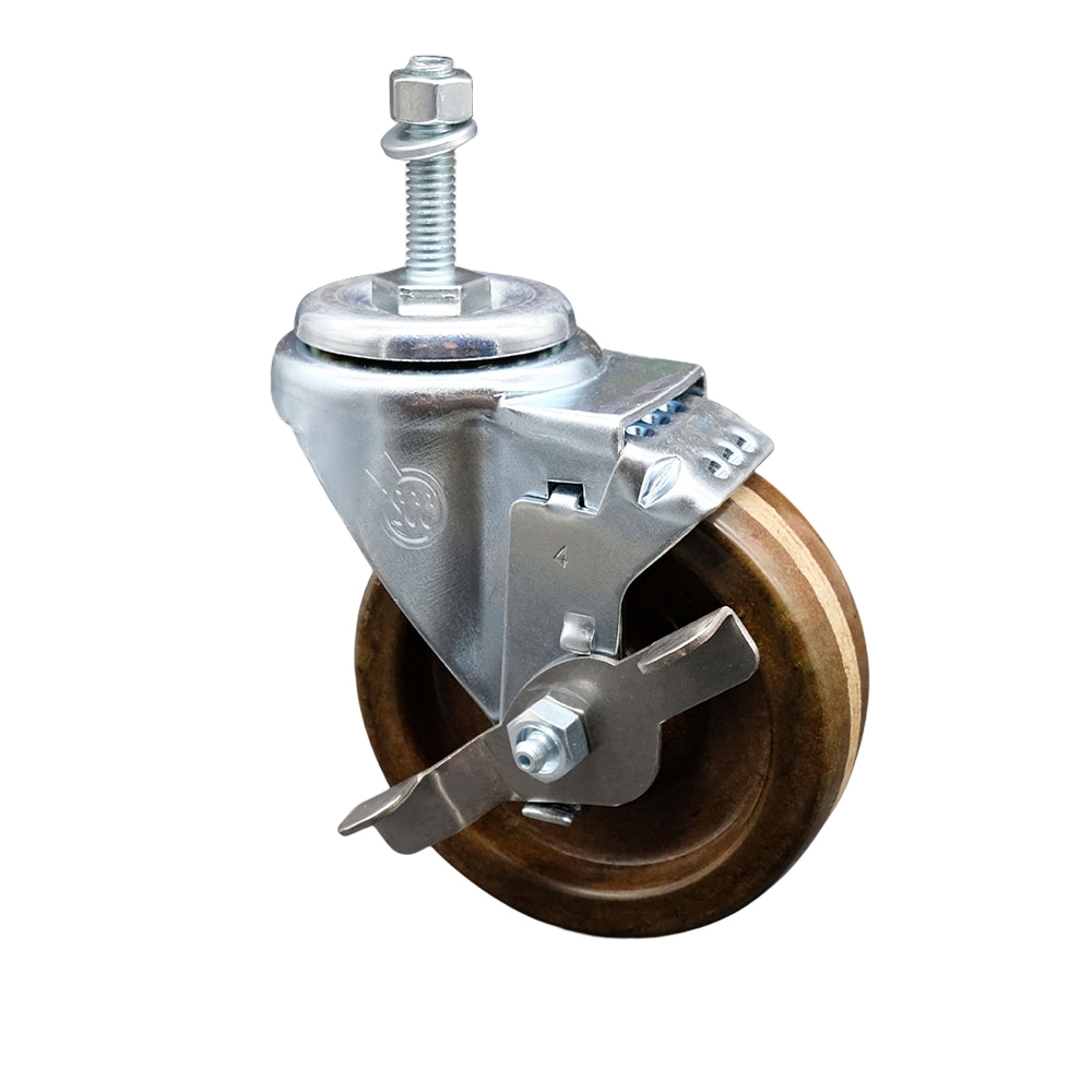 SCC-TS20S414-PHSHT-TLB-381615 High Temperature Phenolic Swivel Threaded Stem Caster 4 x 1.25 in. Brown Wheel & 0.38 in. Stem & Top Locking Brake