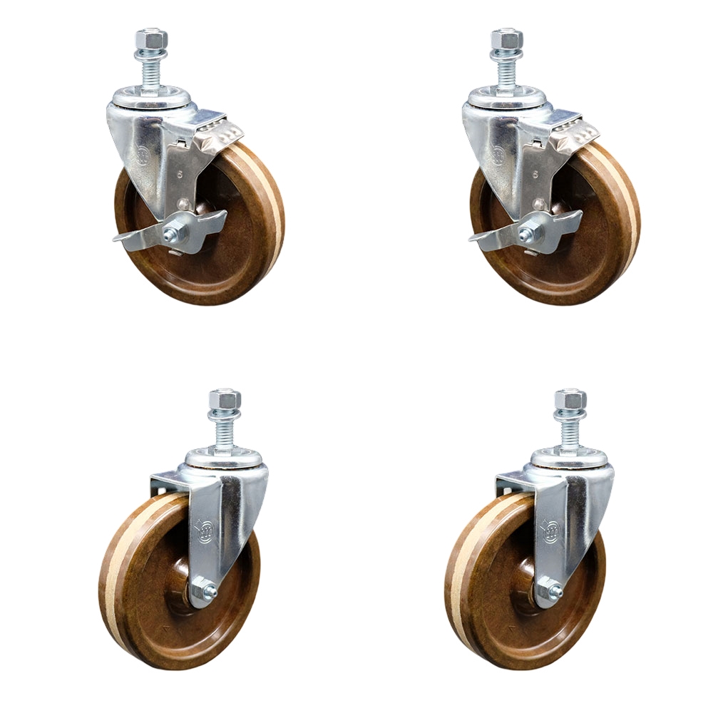 SCC-TS20S514-PHSHT-M1215-2-TLB-2 High Temperature Phenolic Swivel Threaded Stem Caster 5 x 1.25 in. Brown Wheels & 12 mm Stems - Set of 4