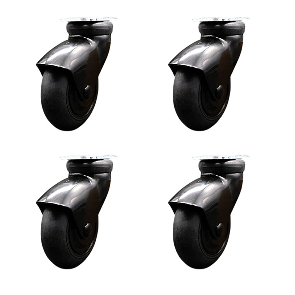 3 in. Swivel Caster Wheels for Furniture Black Hooded Neoprene Rubber Wheel with Top Plate Casters for Coffee Tables & Ottomans - Set of 4