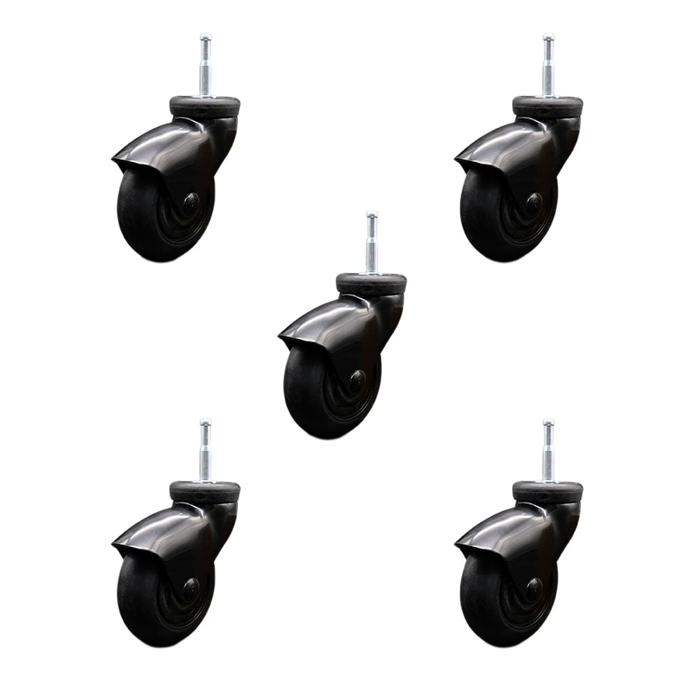SCC-GN03S310-NPRB-BK-5 3 in. Swivel Caster Wheels for Furniture Black Hooded Neoprene Rubber Wheel with 0.31 in. Grip Ring Stem - Set of 5
