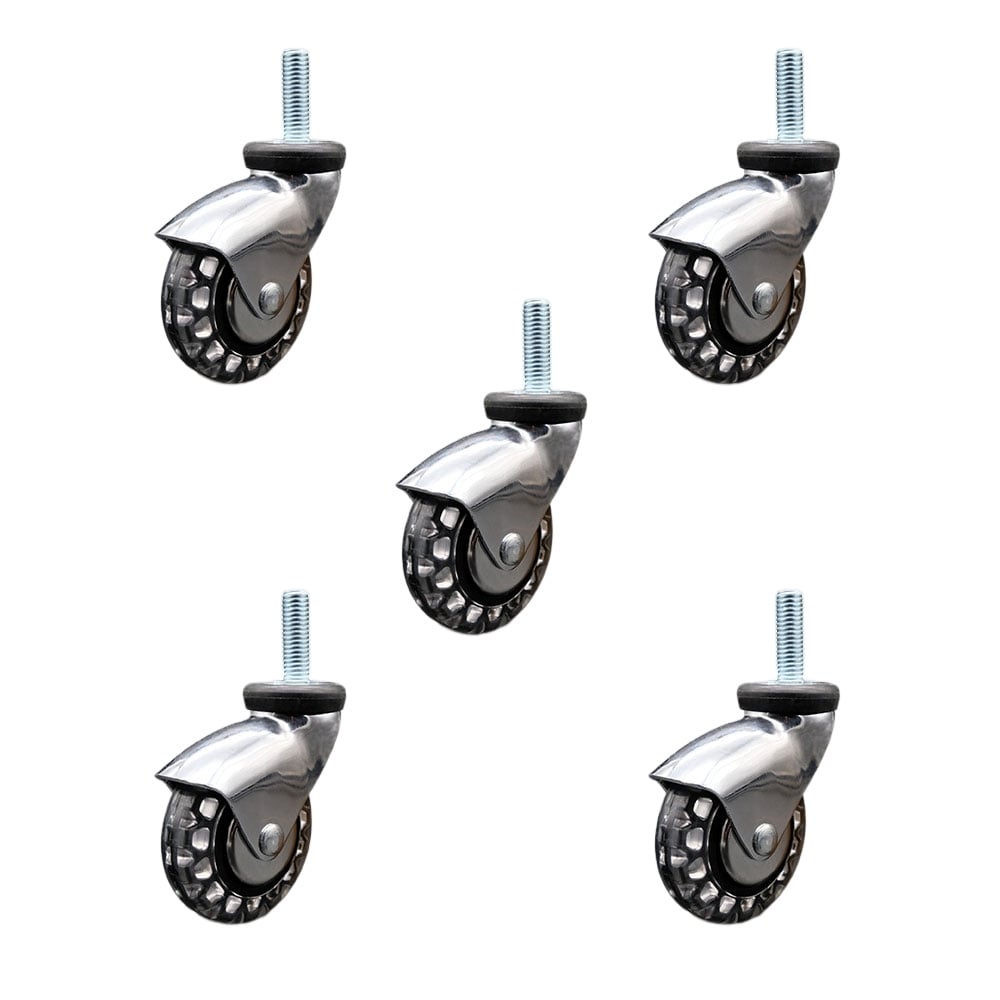 3 in. Swivel Caster Wheels for Furniture Bright Chrome Hooded Polyurethane Wheel with 0.31 in. 18 TPI x 1 in. Threaded Stem - Set of 5