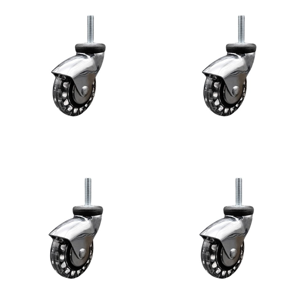 3 in. Swivel Caster Wheels for Furniture Bright Chrome Hooded Polyurethane Wheel with 8 mm 1.25 x 1.5 in. Threaded Stem - Set of 4