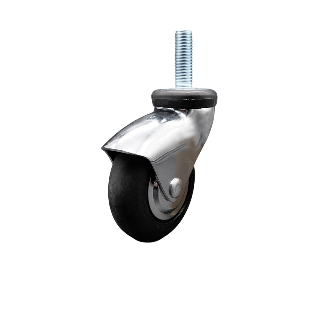 3 in. Swivel Caster Wheels for Furniture Bright Chrome Hooded Neoprene Rubber Wheel with 0.31 in. 18 TPI x 1 in. Threaded Stem