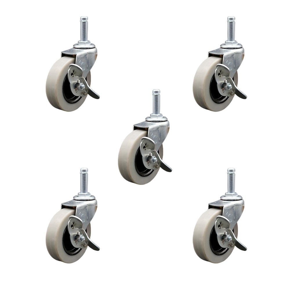 SCC-GR05S310-TPRS-SLB-716138-5 3 in. Swivel Thermoplastic Rubber Caster Wheels with 0.43 in. by 1.38 in. Grip Ring Stem Caster & Brake - Set of 5