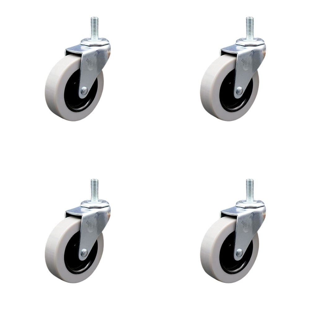 SCC-TS05S310-TPRS-121315-4 3 in. Swivel Thermoplastic Rubber Caster Wheels with 0.5 in. 13 TPI x 1.5 in. Threaded Stem Casters - Set of 4