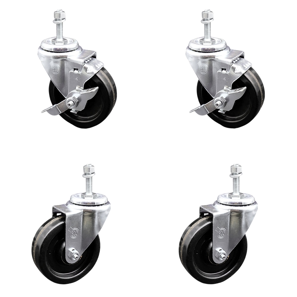 SCC-TS20S414-PHS-381615-2-TLB-2 Phenolic Swivel Threaded Stem Caster with 4 x 1.25 in. Black Wheels & 0.38 in. Stems - Set of 4