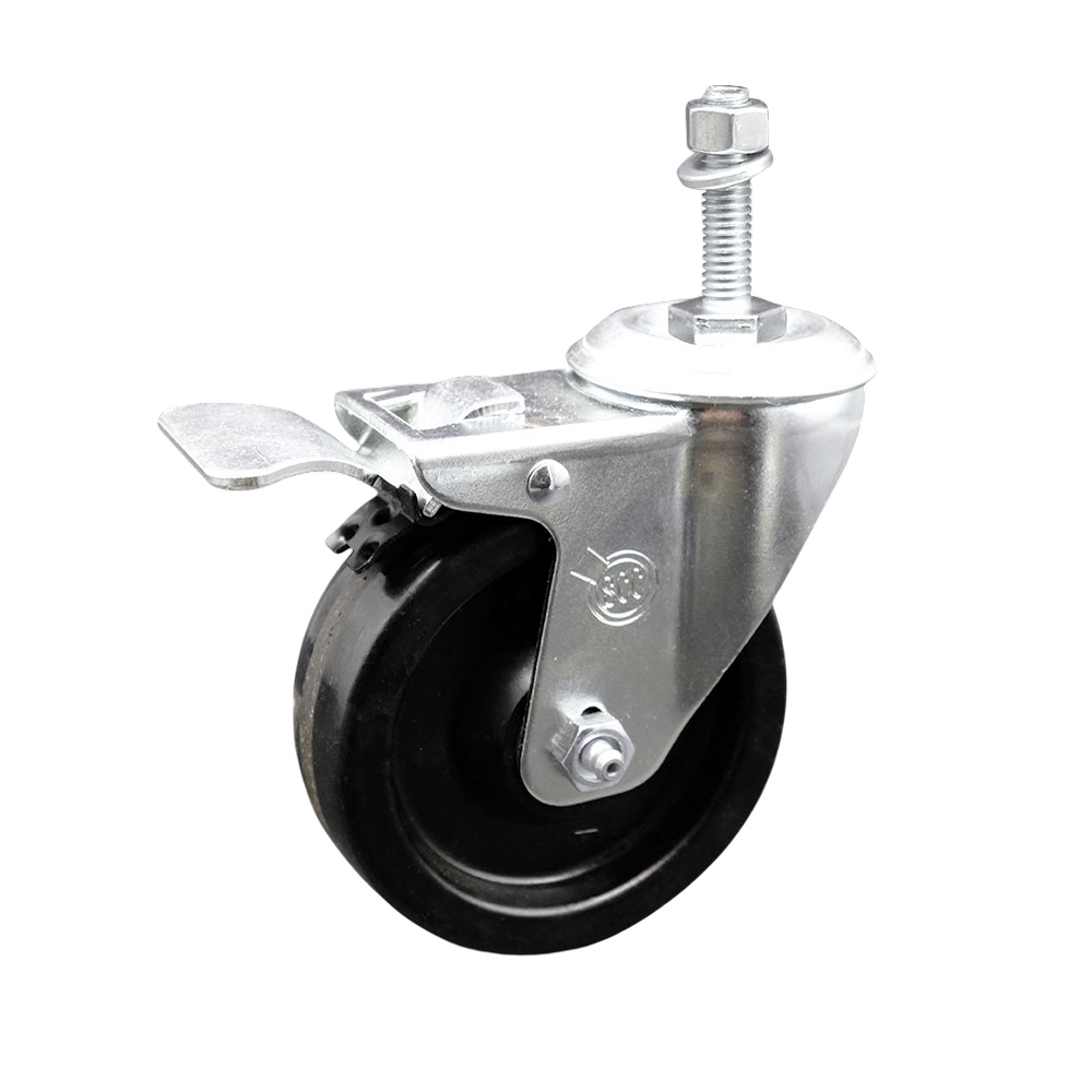 SCC-TSTTL20S414-PHS-M1015 Phenolic Swivel Threaded Stem Caster with 4 x 1.25 in. Black Wheel & 10 mm Stem & Total Locking Brake