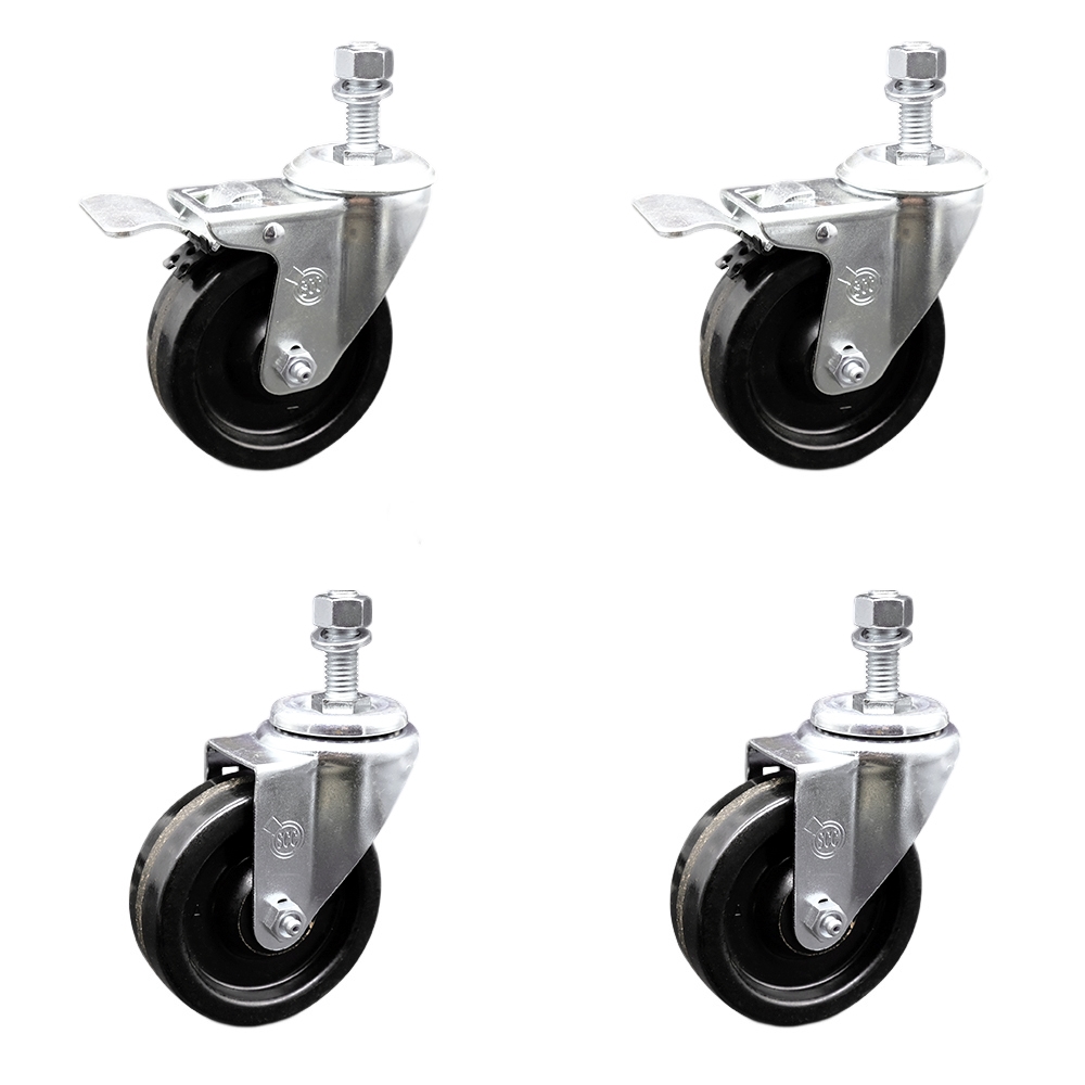 SCC-TSTTL20S414-PHS-M1215-2-S-2 Phenolic Swivel Threaded Stem Caster with 4 x 1.25 in. Black Wheels & 12 mm Stems - Set of 4