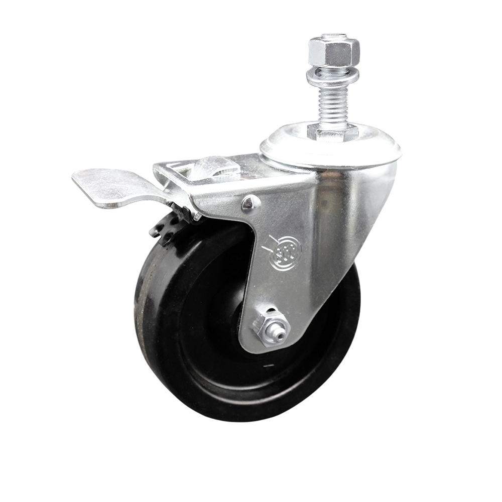 SCC-SSTSTTL20S414-PHS-121315 Stainless Steel Phenolic Swivel Threaded Stem Caster with 4 x 1.25 in. Black Wheel & 0.5 in. Stem & Total Locking Brake