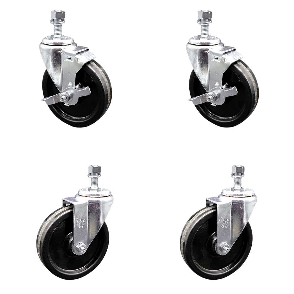 SCC-TS20S514-PHS-121315-2-TLB-2 Phenolic Swivel Threaded Stem Caster with 5 x 1.25 in. Black Wheels & 0.5 in. Stems - Set of 4