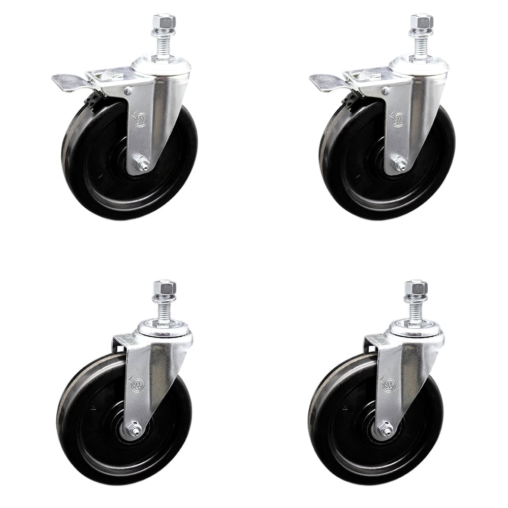 SCC-TSTTL20S615-PHS-M1015-2-S-2 Phenolic Swivel Threaded Stem Caster with 6 x 1.5 in. Black Wheels & 10 mm Stems - Set of 4