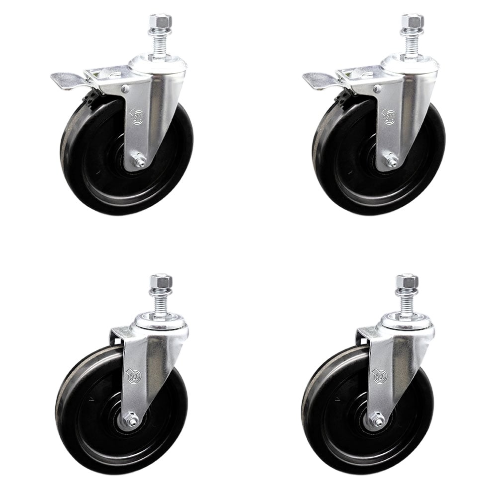 SCC-TSTTL20S615-PHS-M1215-2-S-2 Phenolic Swivel Threaded Stem Caster with 6 x 1.5 in. Black Wheels & 12 mm Stems - Set of 4
