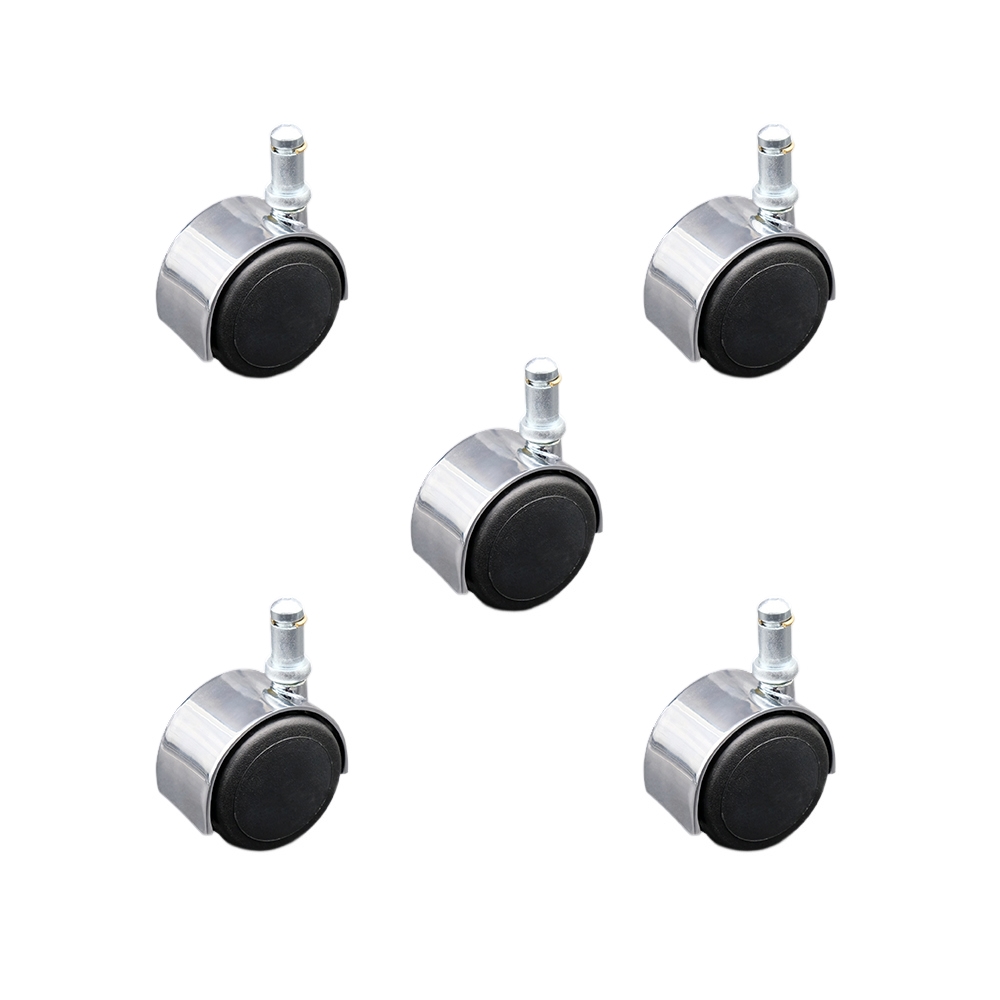 2 in. Office Chair Stem Casters Bright Chrome Hooded Soft Urethane Twin Wheel with 0.43 in. by 0.875 in. Grip Ring Stem Casters - Set of 5