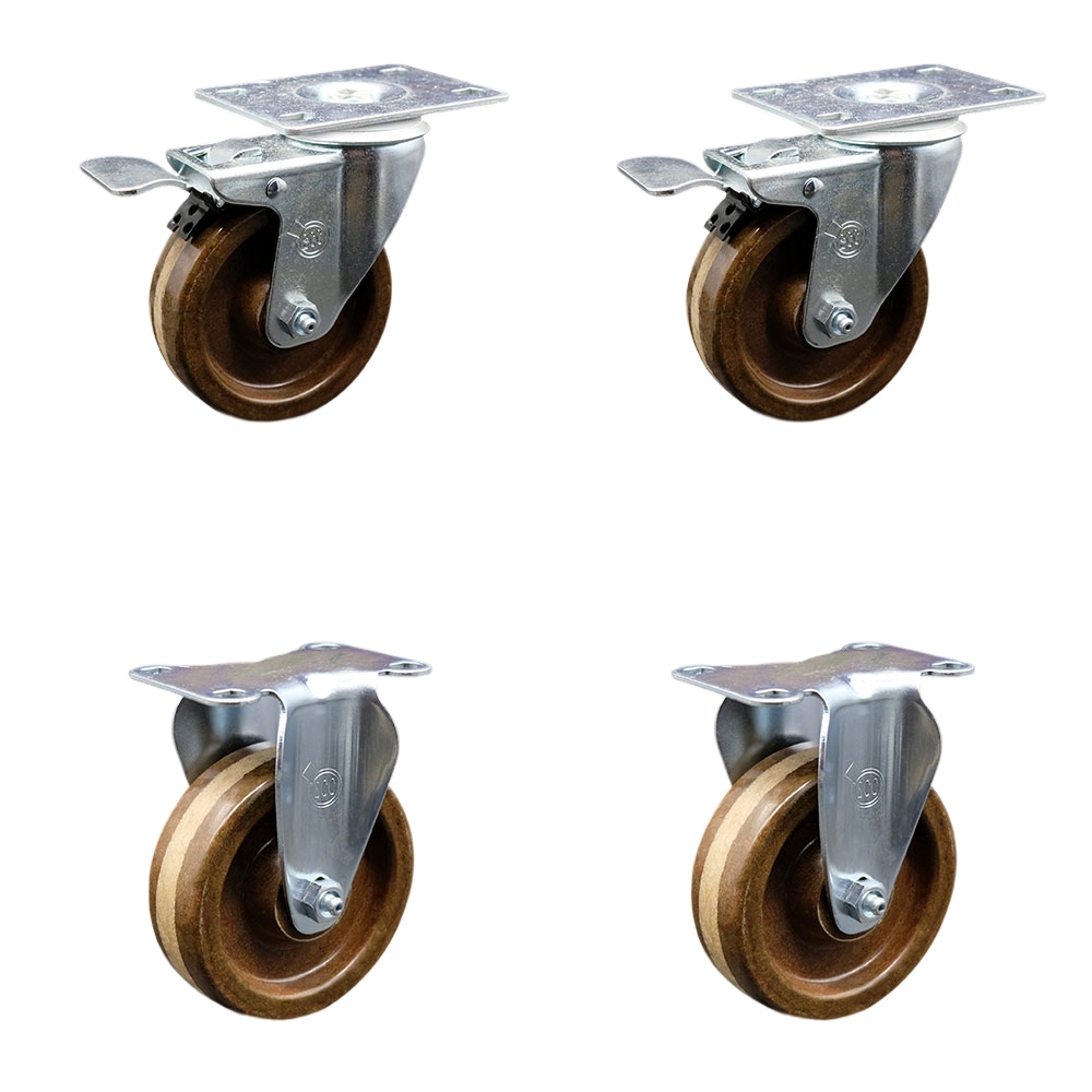 SCC-TTL20S414-PHRHT-2-R-2 4 in. High Temperature Phenolic Swivel Top Plate Caster with Roller Bearings - Set of 4