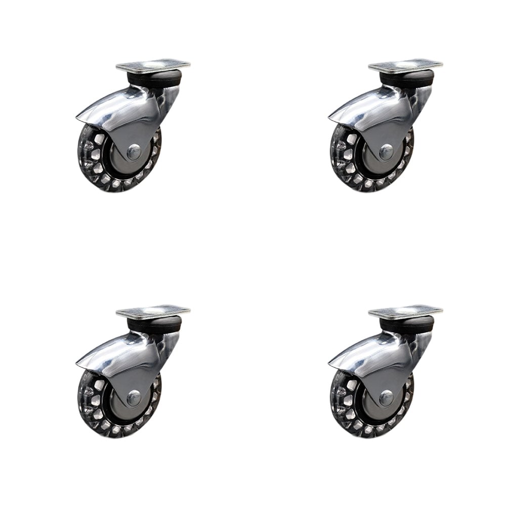 3 in. Swivel Caster Wheels for Furniture Bright Chrome Hooded Polyurethane Wheel with Top Plate Casters for Coffee Tables & Ottomans - Set of 4