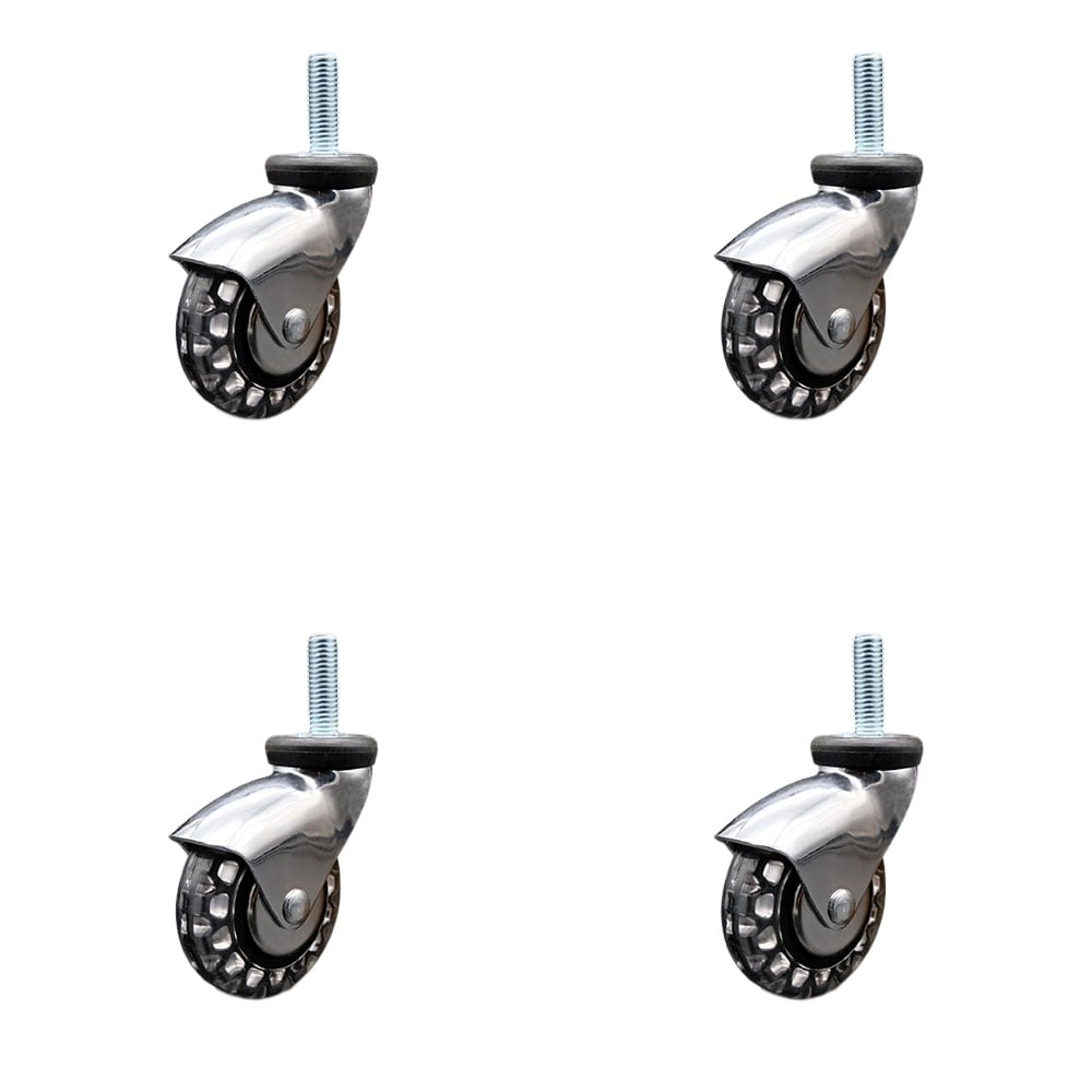 3 in. Swivel Caster Wheels for Furniture Bright Chrome Hooded Polyurethane Wheel with0.375 in. 16 TPI x 1.5 in. Threaded Stem - Set of 4