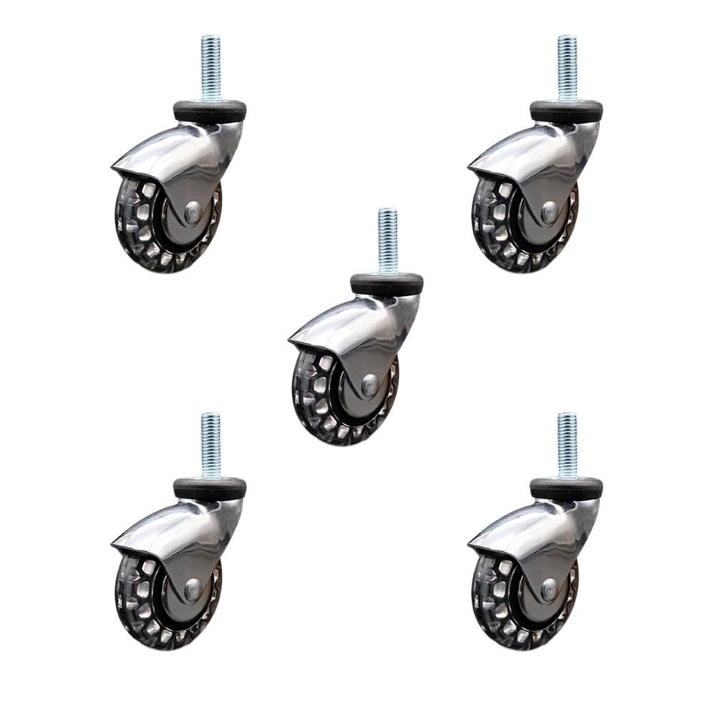 3 in. Swivel Caster Wheels for Furniture Bright Chrome Hooded Polyurethane Wheel with 0.31 in. 18 TPI x 1.5 in. Threaded Stem - Set of 5