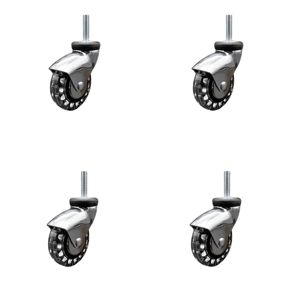 3 in. Swivel Caster Wheels for Furniture Bright Chrome Hooded Polyurethane Wheel with 10 mm 1.50 x 1.5 in. Threaded Stem - Set of 4
