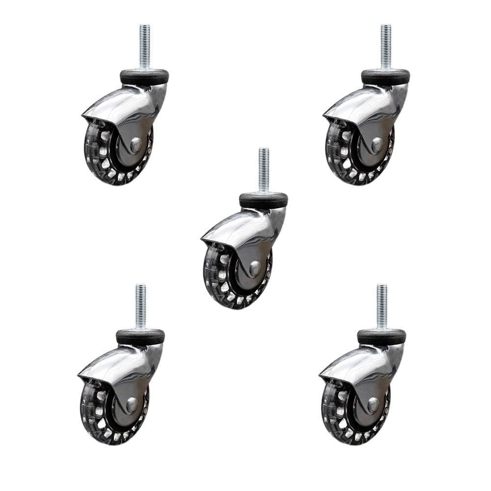3 in. Swivel Caster Wheels for Furniture Bright Chrome Hooded Polyurethane Wheel with 8 mm 1.25 x 1.5 in. Threaded Stem - Set of 5