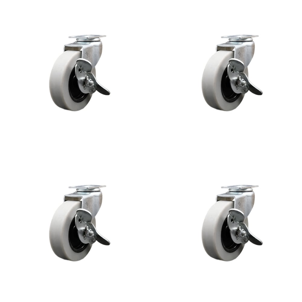 SCC-05S310-TPRS-SLB-4 3 in. Swivel Thermoplastic Rubber Caster Wheels with 1.188 in. by 2 in. Overall Top Plate & Brake - Set of 4