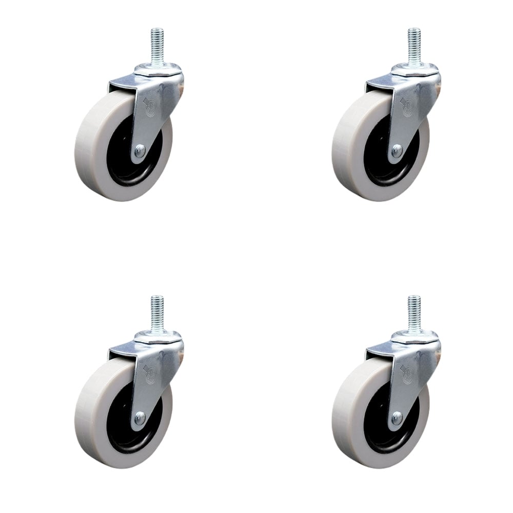 SCC-TS05S310-TPRS-381615-4 3 in. Swivel Thermoplastic Rubber Caster Wheels with 0.375 in. 16 TPI x 1.5 in. Threaded Stem Casters - Set of 4
