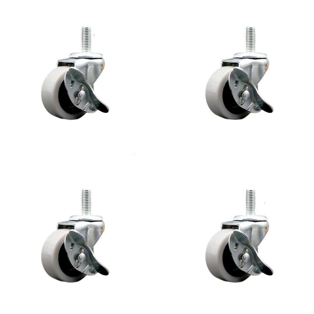 SCC-TS05S210-TPRS-SLB-M1015-4 2 in. Swivel Thermoplastic Rubber Caster Wheels with 10 mm 1.50 TPI x 1.5 in. Threaded Stem Caster & Brake - Set of 4