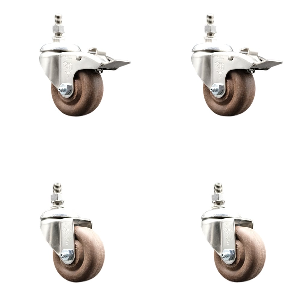 High Temperature Glass Filled Nylon Swivel Stem Caster with 3 in. Caster Wheel, 0.38 in. Threaded Stem - 316 Stainless Steel Caster - Set of 4