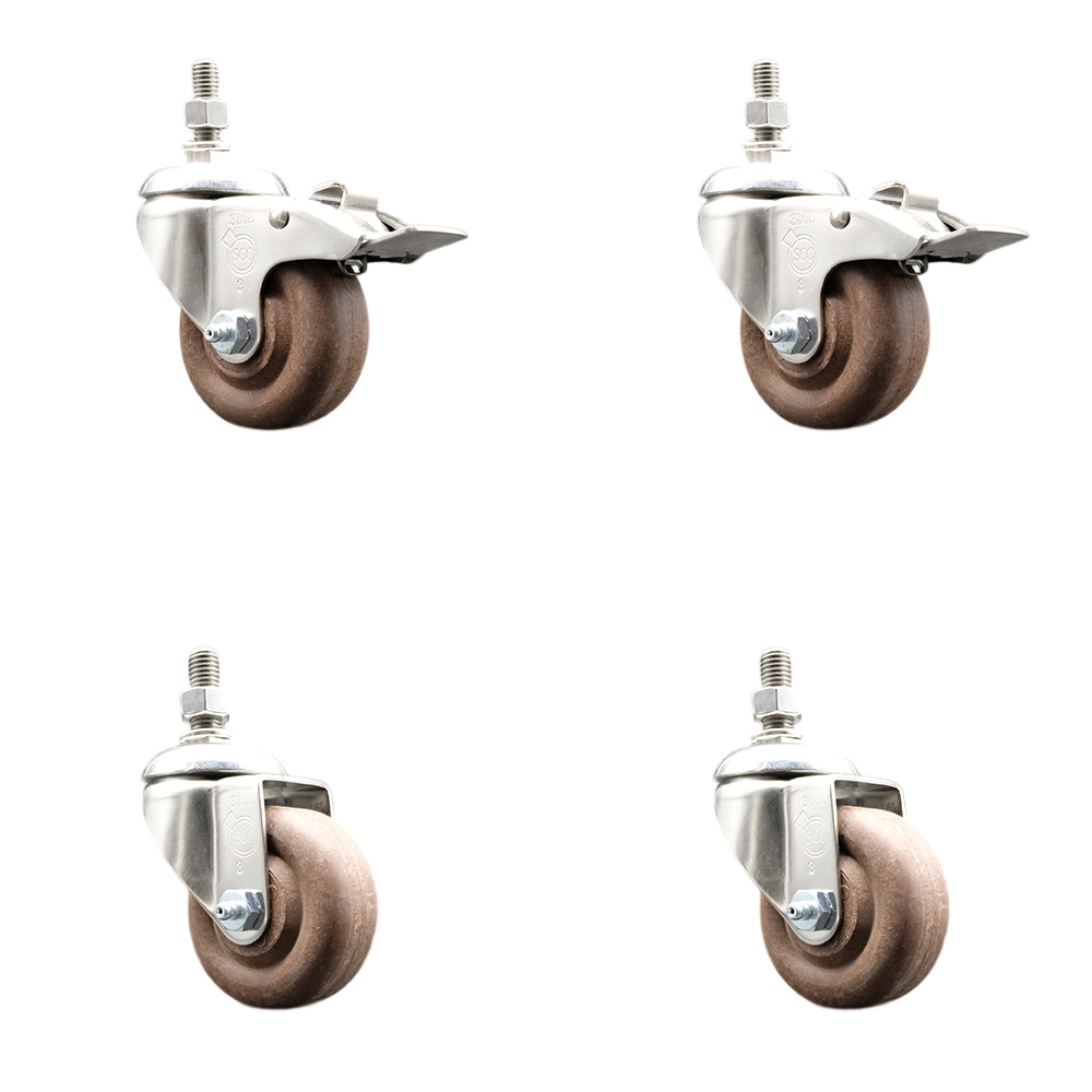 High Temperature Glass Filled Nylon Swivel Stem Caster with 3.5 in. Caster Wheel, 10 mm Threaded Stem - 316 Stainless Steel Caster - Set of 4