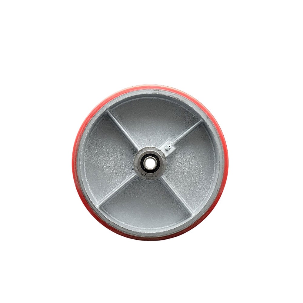 SCC-PUB820-RS 8 x 2 in. Red Polyurethane on Silver Semi Steel Cast Iron Wheel Only with Precision Ball Bearing 0.5 in. Bore