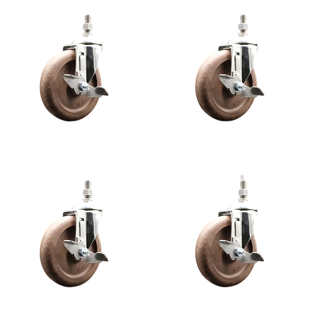 High Temperature Glass Filled Nylon Swivel Stem Caster with 5 in. Caster Wheel, 12 mm Threaded Stem - 316 Stainless Steel Caster - Set of 4