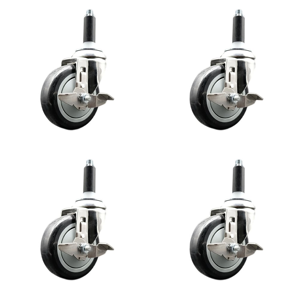 Polyurethane Swivel Stem Caster with 4 in. Black Caster Wheels, 0.87 in. Expanding Stems - 316 Stainless Steel Casters - Set of 4