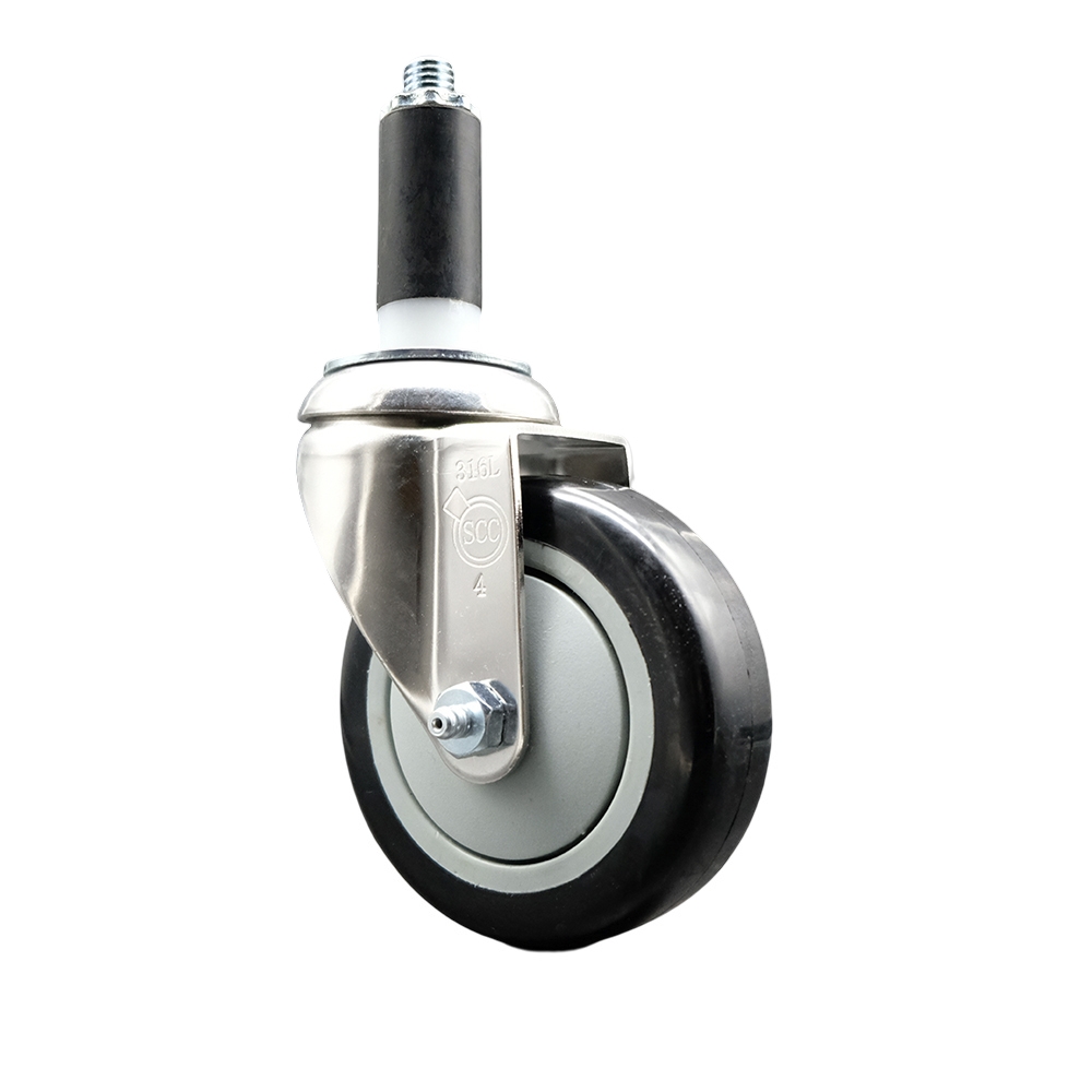 SCC-SS316EX20S414-PPUB-BLK-1 Polyurethane Swivel Stem Caster with 4 in. Black Caster Wheels, 1 in. Expanding Stem - 316 Stainless Steel Caster