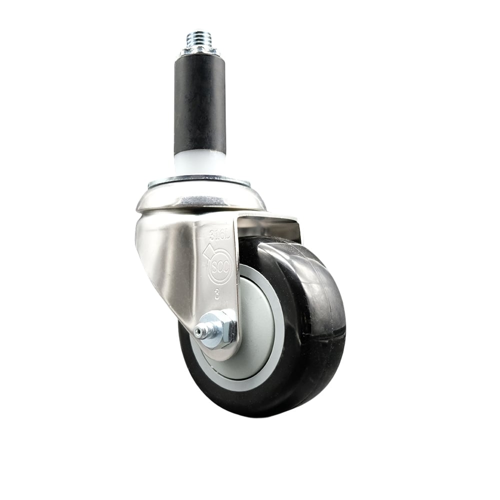 Polyurethane Swivel Stem Caster with 3.5 in. Black Caster Wheels, 1.13 in. Expanding Stem - 316 Stainless Steel Caster