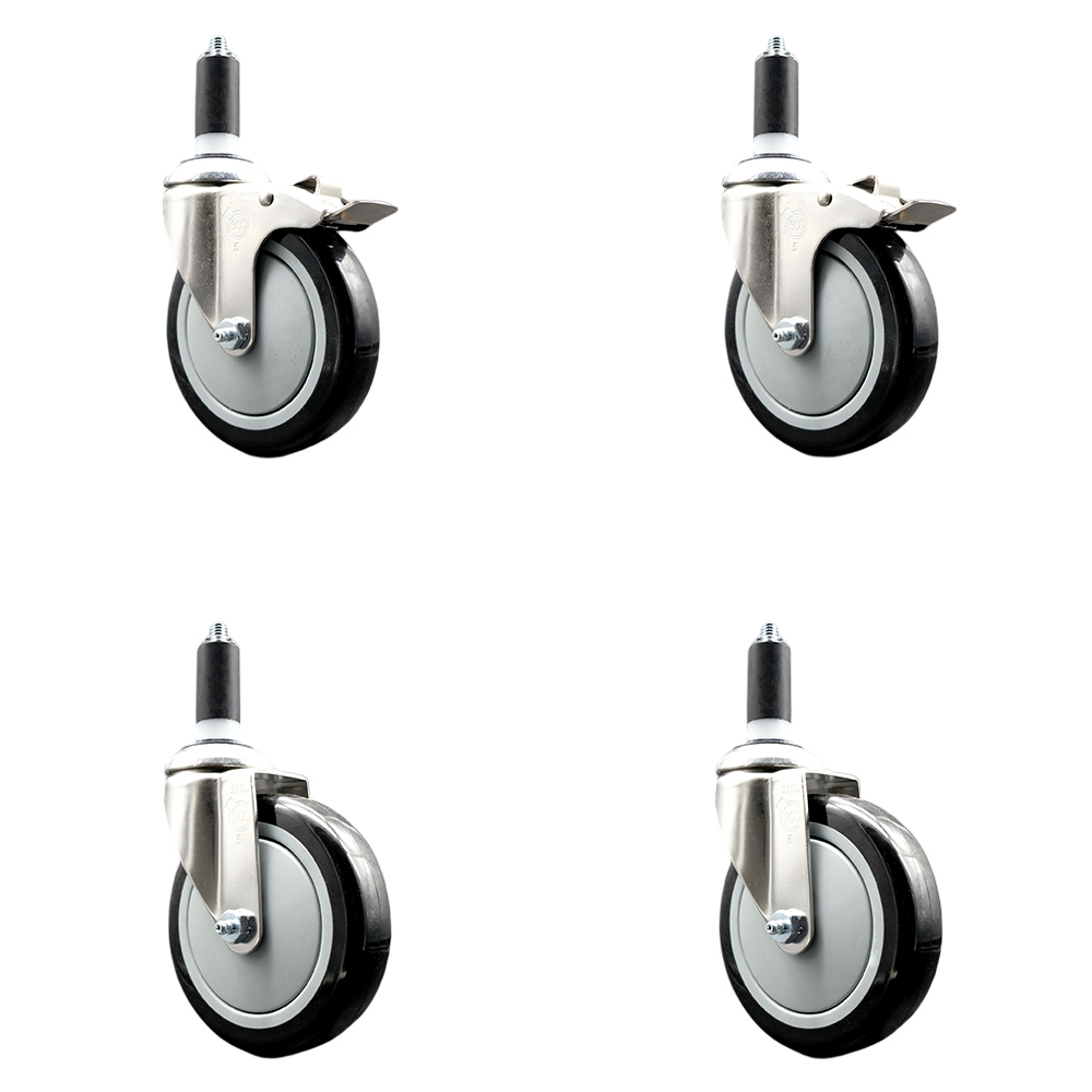 Polyurethane Swivel Stem Caster with 5 in. Black Caster Wheels, 1.38 in. Expanding Stem - 316 Stainless Steel Casters - Set of 4