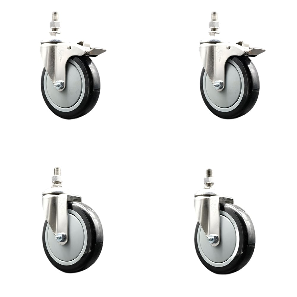 Poly Swivel Stem Caster with 5 in. Black Caster Wheels, 10 mm Threaded Stems - 316 Stainless Steel Casters - Set of 4