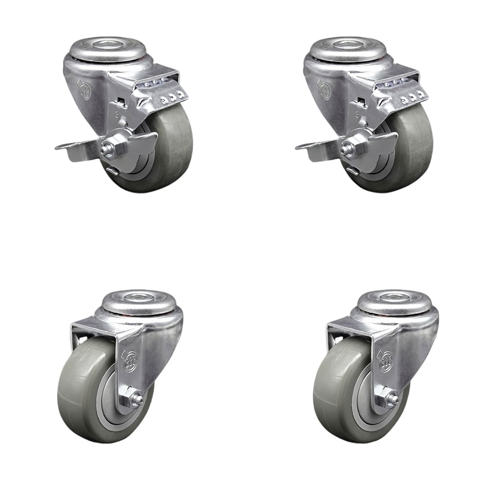 SCC-BH20S314-PPUB-TLB-2-S-2 Polyurethane Swivel Bolt Hole Caster with 3 x 1.25 in. Gray Wheels - Set of 4