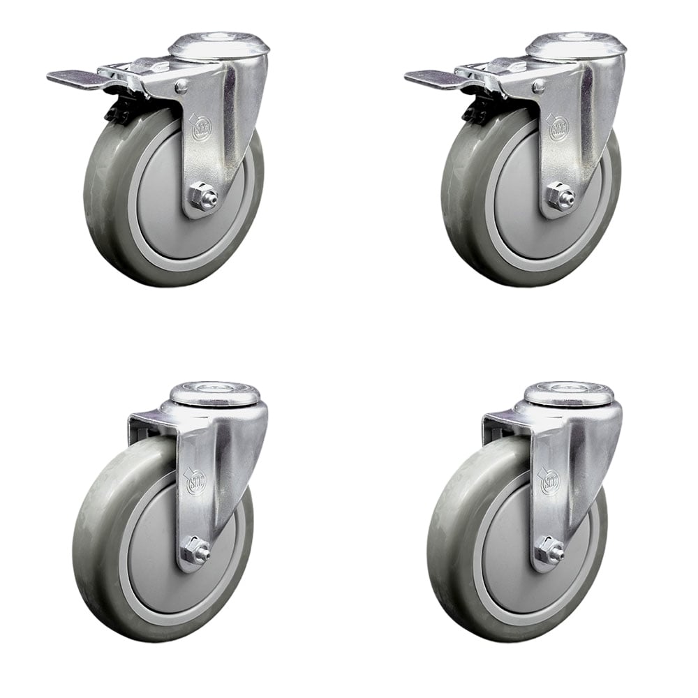 SCC-BHTTL20S514-PPUB-2-S-2 Polyurethane Swivel Bolt Hole Caster with 5 x 1.25 in. Gray Wheels - Set of 4