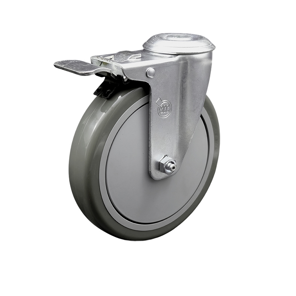 SCC-BHTTL20S614-PPUB Polyurethane Swivel Bolt Hole Caster with 6 x 1.25 in. Gray Wheel & Total Locking Brake