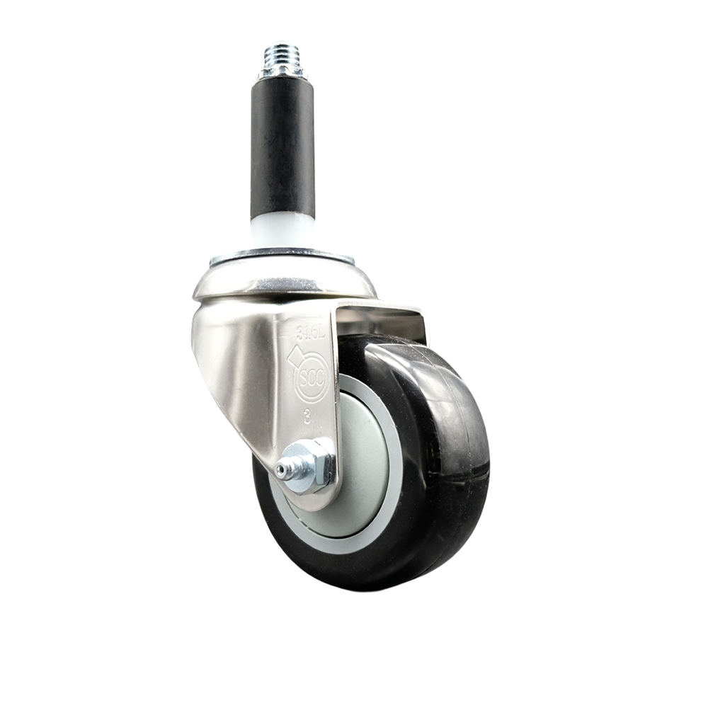 Polyurethane Swivel Stem Caster with 3.5 in. Black Caster Wheels, 0.75 in. Expanding Stem - 316 Stainless Steel Caster